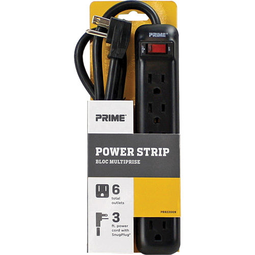 Power Strip, 6 Outlet(s), 3', 15 A, 1875 W, 125 V Rideout Tool & Machine Inc.