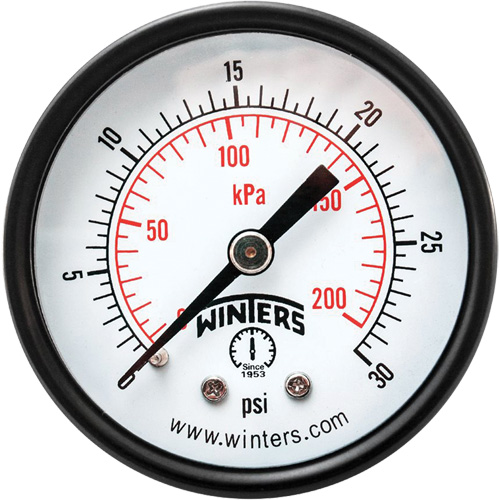 Manom&egrave;tre &eacute;conomique,  2", 0 - 30 psi, Fixation arri&egrave;re, Analogique Rideout Tool & Machine Inc.