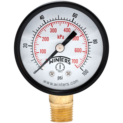 Economy Pressure Gauge, 2" , 0 - 100 psi, Bottom Mount, Analogue Rideout Tool & Machine Inc.
