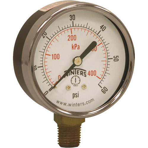 Economy Pressure Gauge, 2-1/2" , 0 - 60 psi, Bottom Mount, Analogue Rideout Tool & Machine Inc.