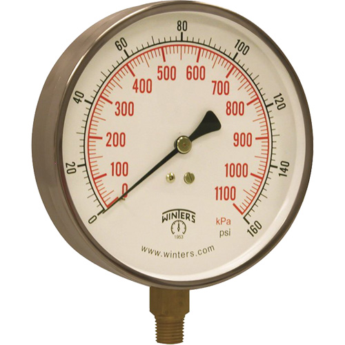 Manom&egrave;tre pour entrepreneur,  4-1/2", 0 - 160 psi, Fixation inf&eacute;rieure, Analogique Rideout Tool & Machine Inc.