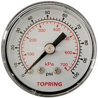 Pressure Gauge, 1-1/2" , 0 - 100 psi, Back Mount, Analogue Rideout Tool & Machine Inc.