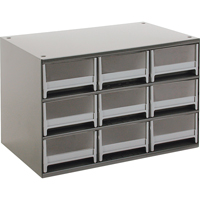 Modular Parts Cabinets, Steel, 9 Drawers, 17" x 10-9/16" x 3-1/16", Grey CA858 | Rideout Tool & Machine Inc.