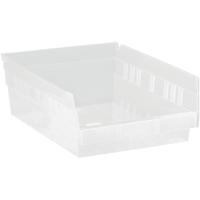 Bacs de rangement pour tablettes, 8-3/8" la x 4" H x 11-5/8" p, Transparent, Capacit&eacute; 30 lb Rideout Tool & Machine Inc.