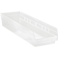 Bacs de rangement pour tablettes, 6-5/8" la x 4" H x 23-5/8" p, Transparent, Capacit&eacute; 50 lb Rideout Tool & Machine Inc.