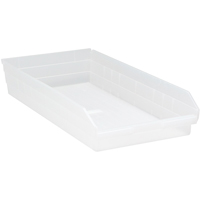 Shelf Bins, 11-1/8" W x 4" H x 23-5/8" D, Clear, 50 lbs. Capacity Rideout Tool & Machine Inc.