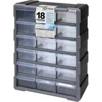 Drawer Cabinet, Plastic, 18 Drawers, 15" x 6-1/4" x 18-3/4", Black CG062 | Rideout Tool & Machine Inc.