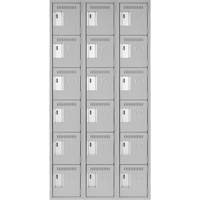 Clean Line Lockerettes, 6 -tier, Bank of 3, 36" x 18" x 72", Steel, Grey, Rivet (Assembled) Rideout Tool & Machine Inc.