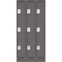 Clean Line Lockers, 3 -tier, Bank of 3, 36" x 18" x 76", Steel, Charcoal, Rivet (Assembled) Rideout Tool & Machine Inc.