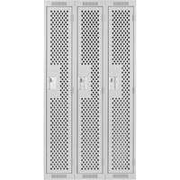 Clean Line Lockers, Bank of 3, 36" x 15" x 72", Steel, Grey, Rivet (Assembled), Perforated Rideout Tool & Machine Inc.