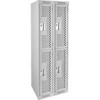 Clean Line Lockers, 2 -tier, Bank of 2, 24" x 15" x 72", Steel, Grey, Rivet (Assembled), Perforated Rideout Tool & Machine Inc.