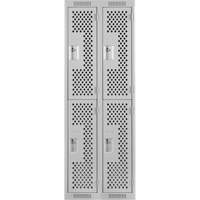 Clean Line Lockers, 2 -tier, Bank of 2, 24" x 15" x 72", Steel, Grey, Rivet (Assembled), Perforated Rideout Tool & Machine Inc.