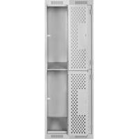 Clean Line Lockers, 2 -tier, Bank of 2, 24" x 15" x 72", Steel, Grey, Rivet (Assembled), Perforated Rideout Tool & Machine Inc.