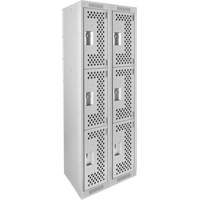 Clean Line Lockers, 3 -tier, Bank of 2, 24" x 12" x 72", Steel, Grey, Rivet (Assembled), Perforated Rideout Tool & Machine Inc.