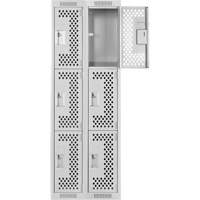 Clean Line Lockers, 3 -tier, Bank of 2, 24" x 12" x 72", Steel, Grey, Rivet (Assembled), Perforated Rideout Tool & Machine Inc.