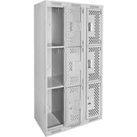 Clean Line Lockers, 3 -tier, Bank of 3, 36" x 12" x 72", Steel, Grey, Rivet (Assembled), Perforated Rideout Tool & Machine Inc.