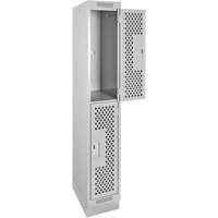 Clean Line Lockers, 2 -tier, 12" x 18" x 76", Steel, Grey, Rivet (Assembled), Perforated Rideout Tool & Machine Inc.