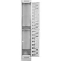 Clean Line Lockers, 2 -tier, 12" x 18" x 76", Steel, Grey, Rivet (Assembled), Perforated Rideout Tool & Machine Inc.