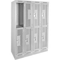 Clean Line Lockers, 2 -tier, Bank of 4, 48" x 18" x 76", Steel, Grey, Rivet (Assembled), Perforated Rideout Tool & Machine Inc.