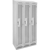 Clean Line Lockers, Bank of 3, 36" x 12" x 82", Steel, Grey, Rivet (Assembled), Perforated Rideout Tool & Machine Inc.