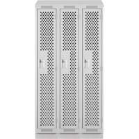 Clean Line Lockers, Bank of 3, 36" x 12" x 82", Steel, Grey, Rivet (Assembled), Perforated Rideout Tool & Machine Inc.