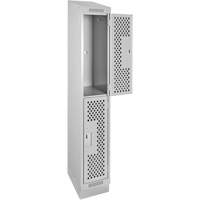Clean Line Lockers, 2 -tier, 12" x 15" x 82", Steel, Grey, Rivet (Assembled), Perforated Rideout Tool & Machine Inc.