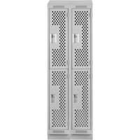 Clean Line Lockers, 2 -tier, Bank of 2, 24" x 18" x 82", Steel, Grey, Rivet (Assembled), Perforated Rideout Tool & Machine Inc.