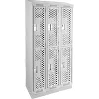 Clean Line Lockers, 2 -tier, Bank of 3, 36" x 12" x 82", Steel, Grey, Rivet (Assembled), Perforated Rideout Tool & Machine Inc.
