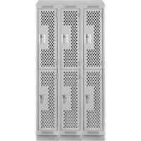 Clean Line Lockers, 2 -tier, Bank of 3, 36" x 12" x 82", Steel, Grey, Rivet (Assembled), Perforated Rideout Tool & Machine Inc.