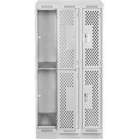 Clean Line Lockers, 2 -tier, Bank of 3, 36" x 12" x 82", Steel, Grey, Rivet (Assembled), Perforated Rideout Tool & Machine Inc.