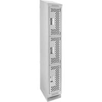 Clean Line Lockers, 3 -tier, 12" x 18" x 82", Steel, Grey, Rivet (Assembled), Perforated Rideout Tool & Machine Inc.