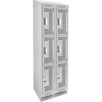 Clean Line Lockers, 3 -tier, Bank of 2, 24" x 18" x 82", Steel, Grey, Rivet (Assembled), Perforated Rideout Tool & Machine Inc.