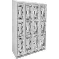 Clean Line Lockers, 3 -tier, Bank of 4, 48" x 18" x 82", Steel, Grey, Rivet (Assembled), Perforated Rideout Tool & Machine Inc.