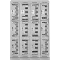 Clean Line Lockers, 3 -tier, Bank of 4, 48" x 18" x 82", Steel, Grey, Rivet (Assembled), Perforated Rideout Tool & Machine Inc.