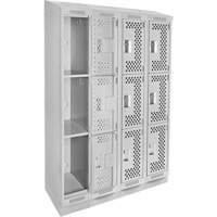 Clean Line Lockers, 3 -tier, Bank of 4, 48" x 18" x 82", Steel, Grey, Rivet (Assembled), Perforated Rideout Tool & Machine Inc.