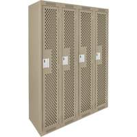 Clean Line Lockers, Bank of 4, 48" x 12" x 72", Steel, Beige, Rivet (Assembled), Perforated Rideout Tool & Machine Inc.