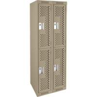 Clean Line Lockers, 2 -tier, Bank of 2, 24" x 15" x 72", Steel, Beige, Rivet (Assembled), Perforated Rideout Tool & Machine Inc.