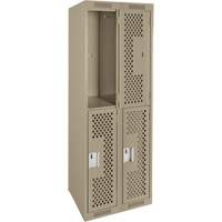 Clean Line Lockers, 2 -tier, Bank of 2, 24" x 15" x 72", Steel, Beige, Rivet (Assembled), Perforated Rideout Tool & Machine Inc.