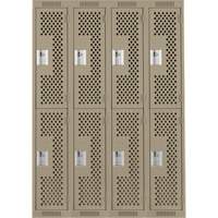 Clean Line Lockers, 2 -tier, Bank of 4, 48" x 15" x 72", Steel, Beige, Rivet (Assembled), Perforated Rideout Tool & Machine Inc.