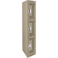 Clean Line Lockers, 3 -tier, 12" x 12" x 72", Steel, Beige, Rivet (Assembled), Perforated Rideout Tool & Machine Inc.