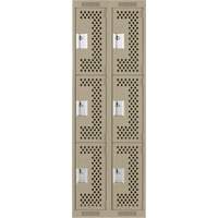 Clean Line Lockers, 3 -tier, Bank of 2, 24" x 12" x 72", Steel, Beige, Rivet (Assembled), Perforated Rideout Tool & Machine Inc.