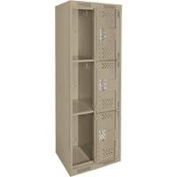Clean Line Lockers, 3 -tier, Bank of 2, 24" x 12" x 72", Steel, Beige, Rivet (Assembled), Perforated Rideout Tool & Machine Inc.