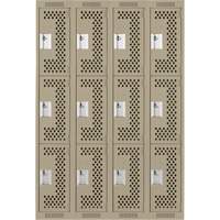 Clean Line Lockers, 3 -tier, Bank of 4, 48" x 12" x 72", Steel, Beige, Rivet (Assembled), Perforated Rideout Tool & Machine Inc.