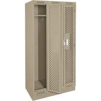 Clean Line Lockers, Bank of 3, 36" x 15" x 76", Steel, Beige, Rivet (Assembled), Perforated Rideout Tool & Machine Inc.