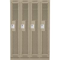 Clean Line Lockers, Bank of 4, 48" x 15" x 76", Steel, Beige, Rivet (Assembled), Perforated Rideout Tool & Machine Inc.