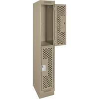 Clean Line Lockers, 2 -tier, 12" x 18" x 76", Steel, Beige, Rivet (Assembled), Perforated Rideout Tool & Machine Inc.