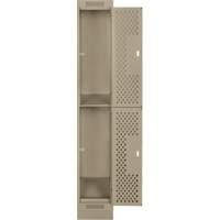 Clean Line Lockers, 2 -tier, 12" x 18" x 76", Steel, Beige, Rivet (Assembled), Perforated Rideout Tool & Machine Inc.