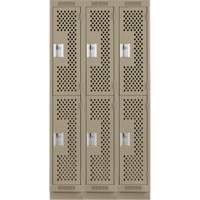Clean Line Lockers, 2 -tier, Bank of 3, 36" x 18" x 76", Steel, Beige, Rivet (Assembled), Perforated Rideout Tool & Machine Inc.