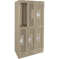 Clean Line Lockers, 2 -tier, Bank of 3, 36" x 18" x 76", Steel, Beige, Rivet (Assembled), Perforated Rideout Tool & Machine Inc.
