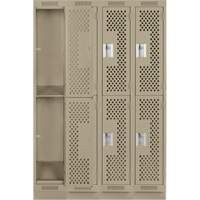 Clean Line Lockers, 2 -tier, Bank of 4, 48" x 18" x 76", Steel, Beige, Rivet (Assembled), Perforated Rideout Tool & Machine Inc.